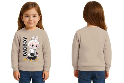 Unisex Labubu Baskılı Çocuk Swaetshirt 3 İplik Şardonlu