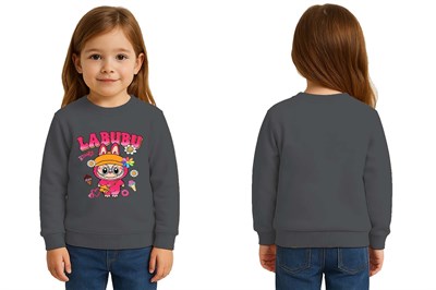 Unisex Labubu Baskılı Çocuk Swaetshirt 3 İplik Şardonlu
