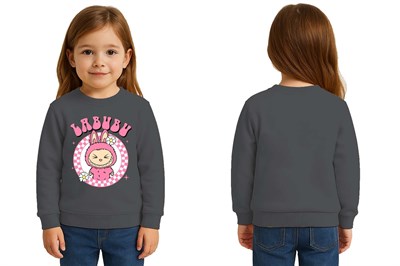 Unisex Labubu Baskılı Çocuk Swaetshirt 3 İplik Şardonlu