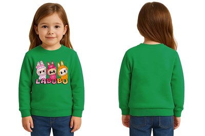 Unisex Labubu Baskılı Çocuk Swaetshirt 3 İplik Şardonlu