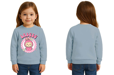 Unisex Labubu Baskılı Çocuk Swaetshirt 3 İplik Şardonlu