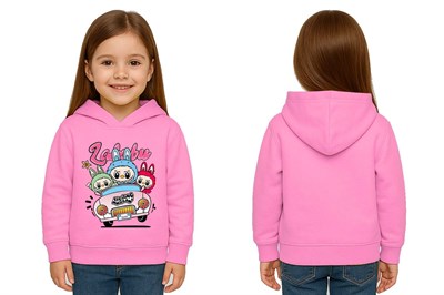 Unisex Labubu Baskılı Çocuk Swaetshirt Kapüşonlu 3 İplik Şardonlu