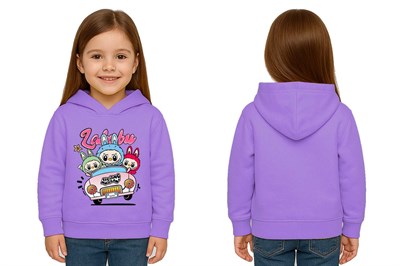 Unisex Labubu Baskılı Çocuk Swaetshirt Kapüşonlu 3 İplik Şardonlu