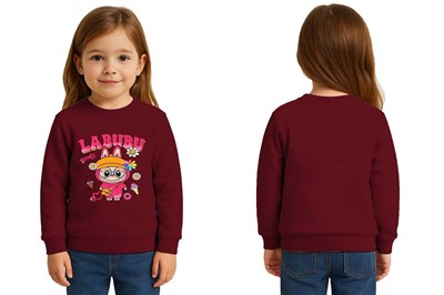 Unisex Labubu Baskılı Çocuk Swaetshirt 3 İplik Şardonlu