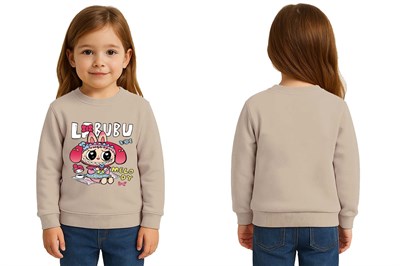 Unisex Labubu Baskılı Çocuk Swaetshirt 3 İplik Şardonlu