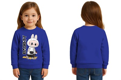 Unisex Labubu Baskılı Çocuk Swaetshirt 3 İplik Şardonlu