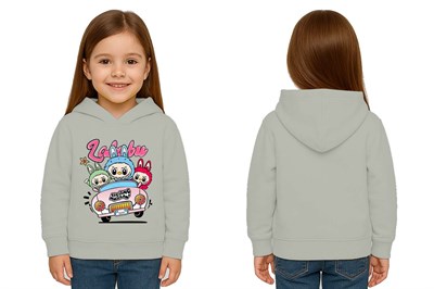 Unisex Labubu Baskılı Çocuk Swaetshirt Kapüşonlu 3 İplik Şardonlu