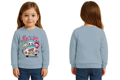 Unisex Labubu Baskılı Çocuk Swaetshirt 3 İplik Şardonlu