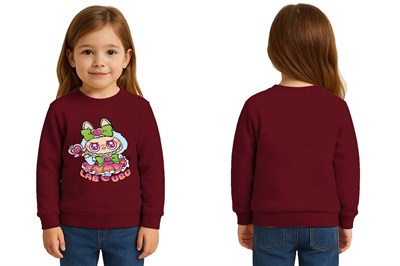 Unisex Labubu Baskılı Çocuk Swaetshirt 3 İplik Şardonlu