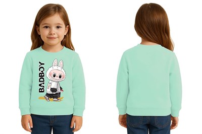 Unisex Labubu Baskılı Çocuk Swaetshirt 3 İplik Şardonlu