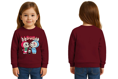 Unisex Labubu Baskılı Çocuk Swaetshirt 3 İplik Şardonlu