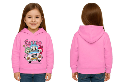 Unisex Labubu Baskılı Çocuk Swaetshirt Kapüşonlu 3 İplik Şardonlu