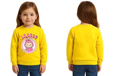 Unisex Labubu Baskılı Çocuk Swaetshirt 3 İplik Şardonlu