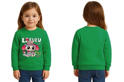Unisex Labubu Baskılı Çocuk Swaetshirt 3 İplik Şardonlu