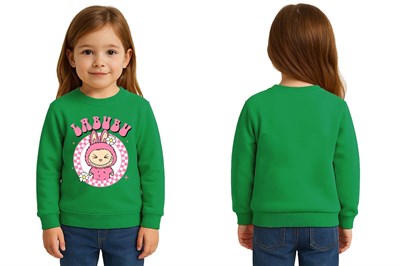 Unisex Labubu Baskılı Çocuk Swaetshirt 3 İplik Şardonlu