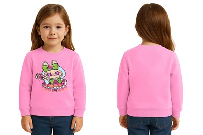 Unisex Labubu Baskılı Çocuk Swaetshirt 3 İplik Şardonlu