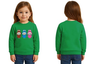 Unisex Labubu Baskılı Çocuk Swaetshirt 3 İplik Şardonlu