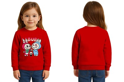 Unisex Labubu Baskılı Çocuk Swaetshirt 3 İplik Şardonlu