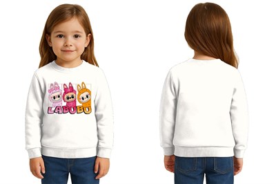 Unisex Labubu Baskılı Çocuk Swaetshirt 3 İplik Şardonlu