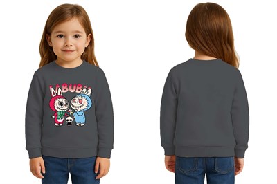 Unisex Labubu Baskılı Çocuk Swaetshirt 3 İplik Şardonlu