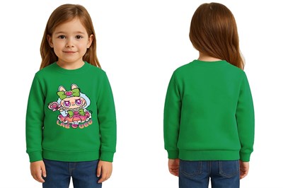 Unisex Labubu Baskılı Çocuk Swaetshirt 3 İplik Şardonlu