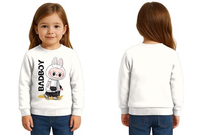 Unisex Labubu Baskılı Çocuk Swaetshirt 3 İplik Şardonlu