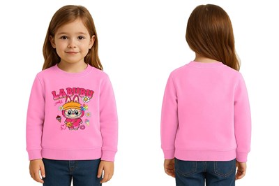 Unisex Labubu Baskılı Çocuk Swaetshirt 3 İplik Şardonlu