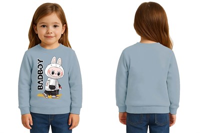 Unisex Labubu Baskılı Çocuk Swaetshirt 3 İplik Şardonlu
