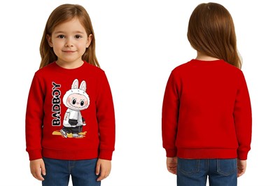Unisex Labubu Baskılı Çocuk Swaetshirt 3 İplik Şardonlu