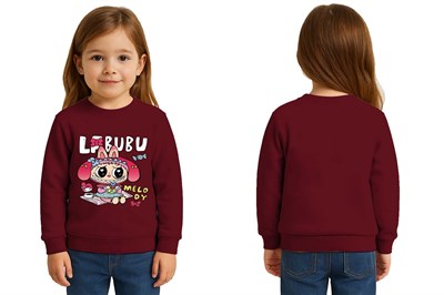 Unisex Labubu Baskılı Çocuk Swaetshirt 3 İplik Şardonlu