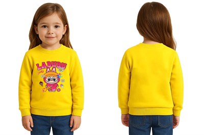 Unisex Labubu Baskılı Çocuk Swaetshirt 3 İplik Şardonlu