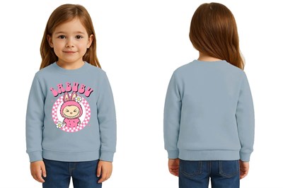 Unisex Labubu Baskılı Çocuk Swaetshirt 3 İplik Şardonlu