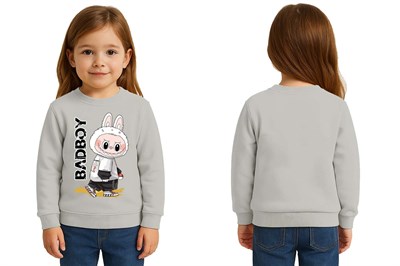 Unisex Labubu Baskılı Çocuk Swaetshirt 3 İplik Şardonlu
