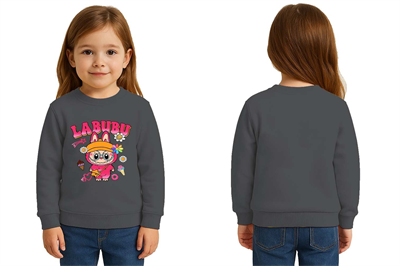 Unisex Labubu Baskılı Çocuk Swaetshirt 3 İplik Şardonlu