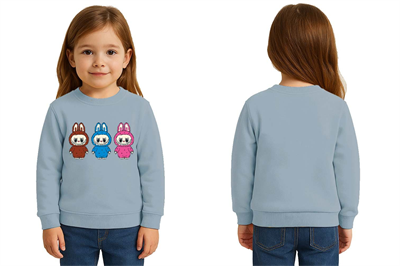 Unisex Labubu Baskılı Çocuk Swaetshirt 3 İplik Şardonlu