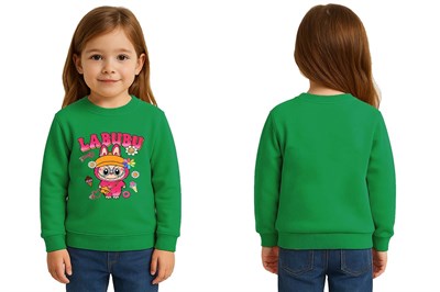 Unisex Labubu Baskılı Çocuk Swaetshirt 3 İplik Şardonlu