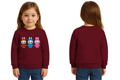 Unisex Labubu Baskılı Çocuk Swaetshirt 3 İplik Şardonlu