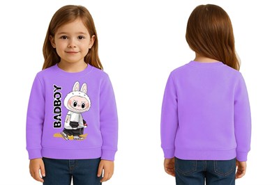 Unisex Labubu Baskılı Çocuk Swaetshirt 3 İplik Şardonlu