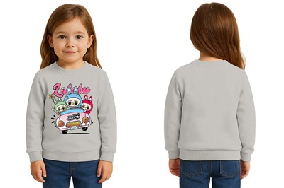 Unisex Labubu Baskılı Çocuk Swaetshirt 3 İplik Şardonlu