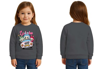 Unisex Labubu Baskılı Çocuk Swaetshirt 3 İplik Şardonlu