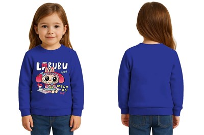 Unisex Labubu Baskılı Çocuk Swaetshirt 3 İplik Şardonlu