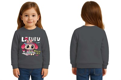 Unisex Labubu Baskılı Çocuk Swaetshirt 3 İplik Şardonlu