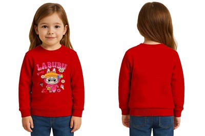Unisex Labubu Baskılı Çocuk Swaetshirt 3 İplik Şardonlu