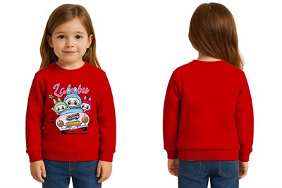 Unisex Labubu Baskılı Çocuk Swaetshirt 3 İplik Şardonlu