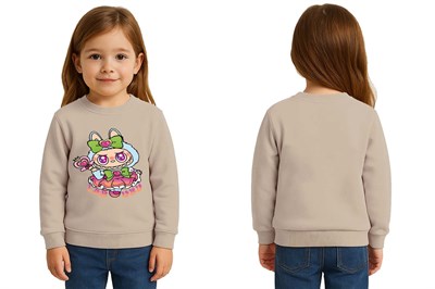 Unisex Labubu Baskılı Çocuk Swaetshirt 3 İplik Şardonlu