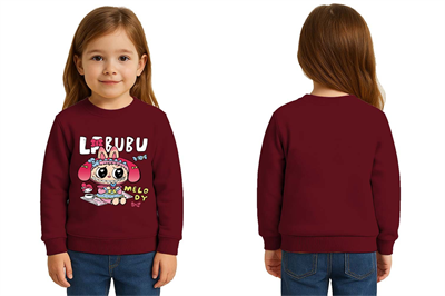 Unisex Labubu Baskılı Çocuk Swaetshirt 3 İplik Şardonlu