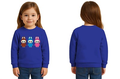 Unisex Labubu Baskılı Çocuk Swaetshirt 3 İplik Şardonlu