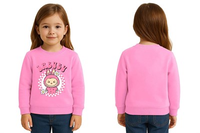 Unisex Labubu Baskılı Çocuk Swaetshirt 3 İplik Şardonlu