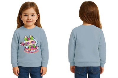 Unisex Labubu Baskılı Çocuk Swaetshirt 3 İplik Şardonlu