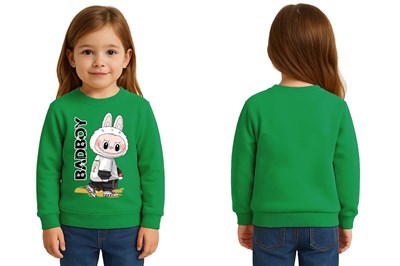 Unisex Labubu Baskılı Çocuk Swaetshirt 3 İplik Şardonlu